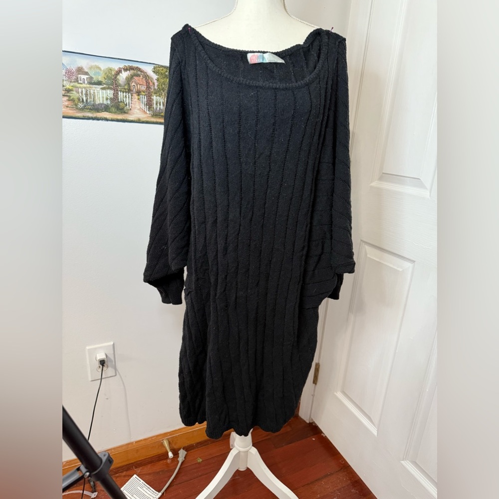 Black Ribbed Knit Swim Cover-Up Dress